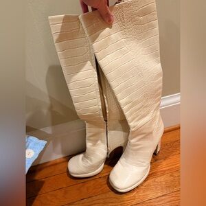 Sam Edelman Cream Over the Knee Croc-Embossed Boots